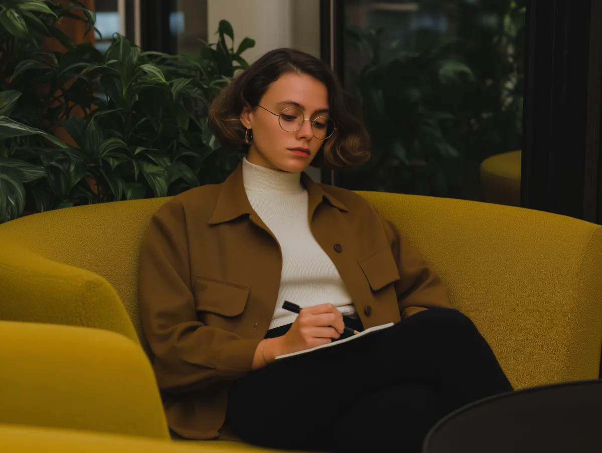 Mulher escrevendo ideias criativas